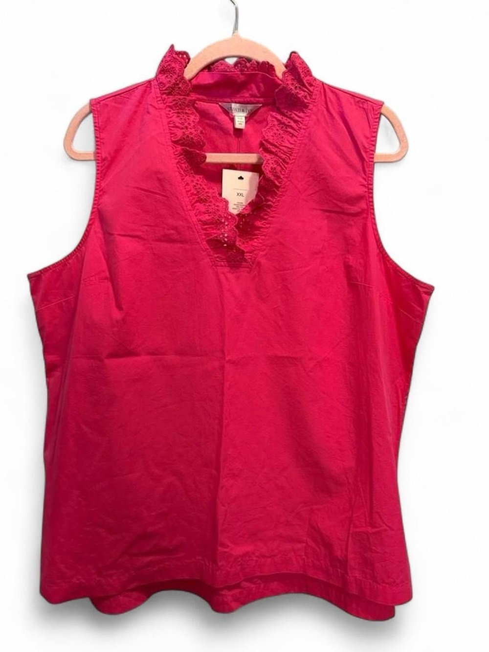 NWT Crown & Ivy Vibrant Pink Ruffled Lace Preppy Summer Sleeveless Blouse XXL